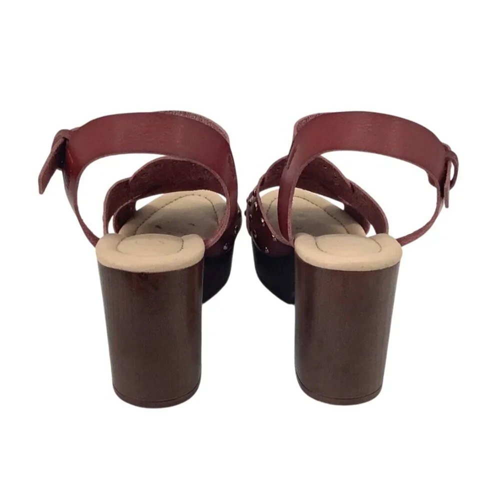 C Comfort Studded Leather Platform Sandals With Ankle Strap - Size 8 - Picture 4 of 8